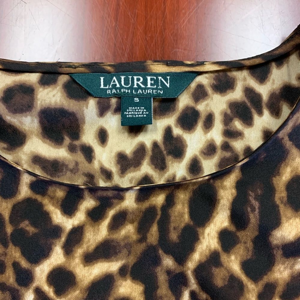 Lauren Ralph Lauren Cross Back Sleeveless Satin Leopard Blouse sz S NWOT